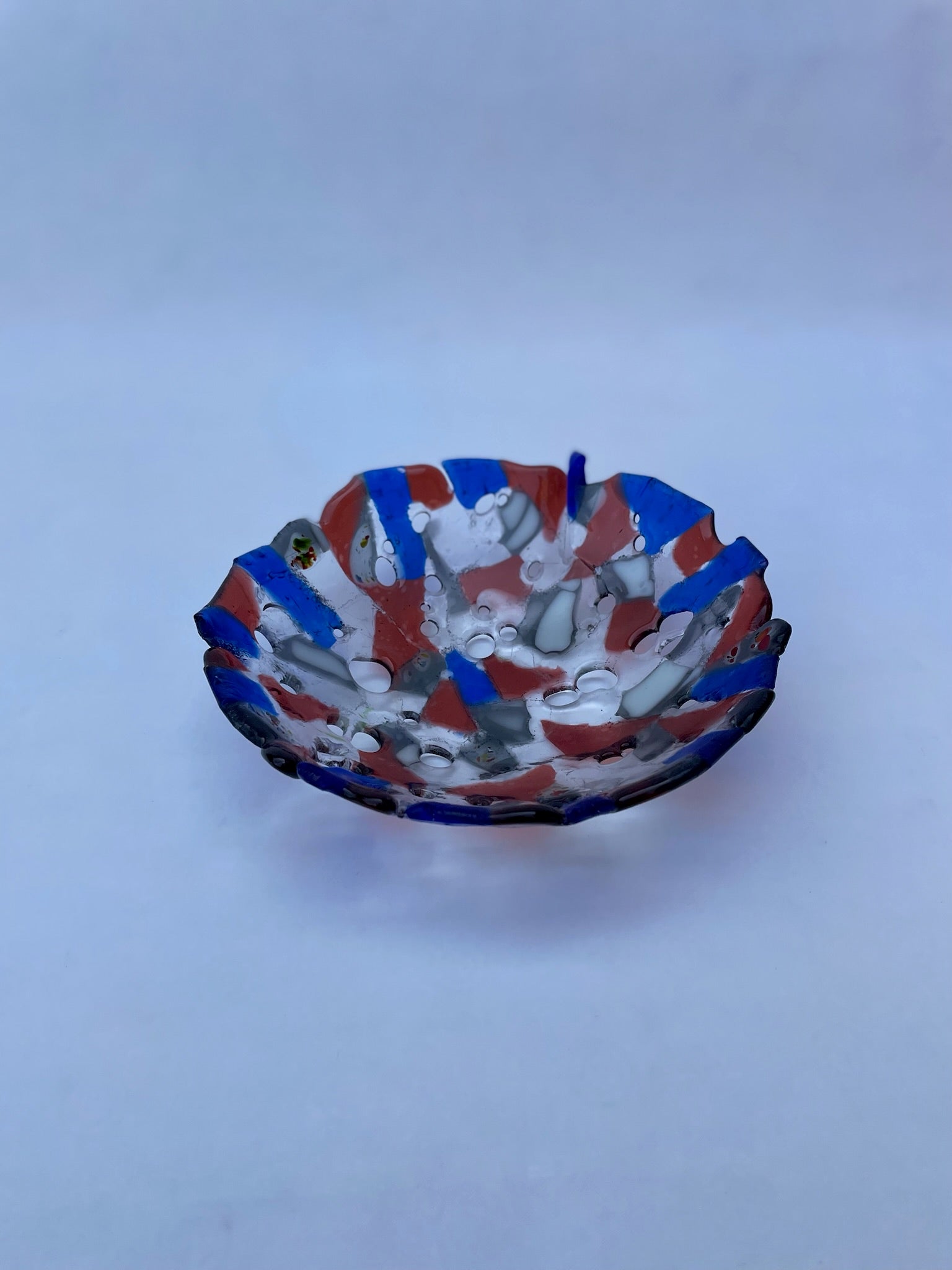 Red and Blue Pebble Dish - Recycled Glass