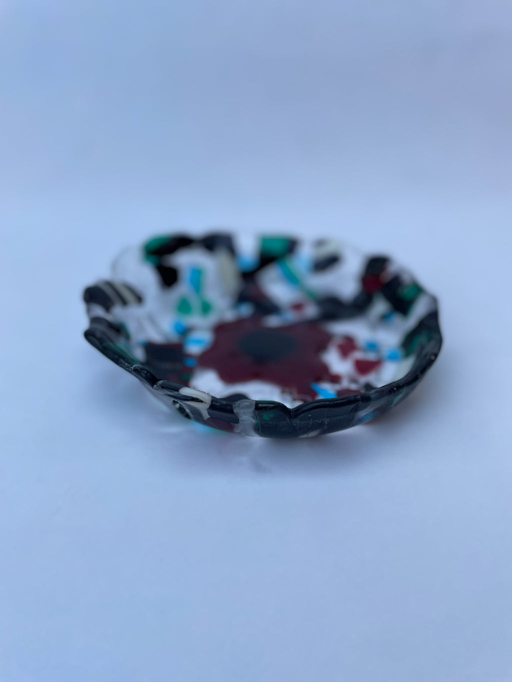 Black and Green Pebble Dish - Recycled Glass
