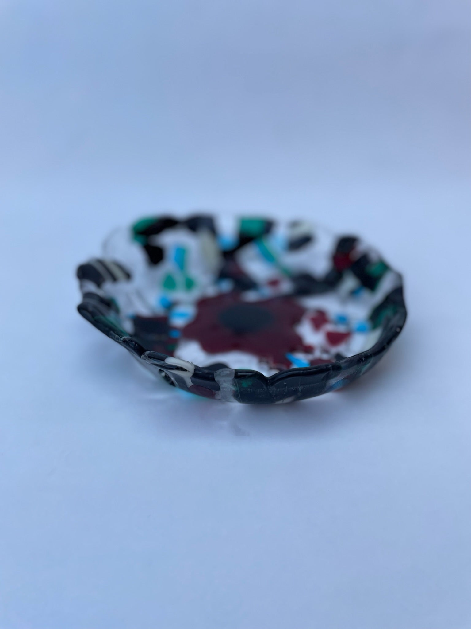 Black and Green Pebble Dish - Recycled Glass