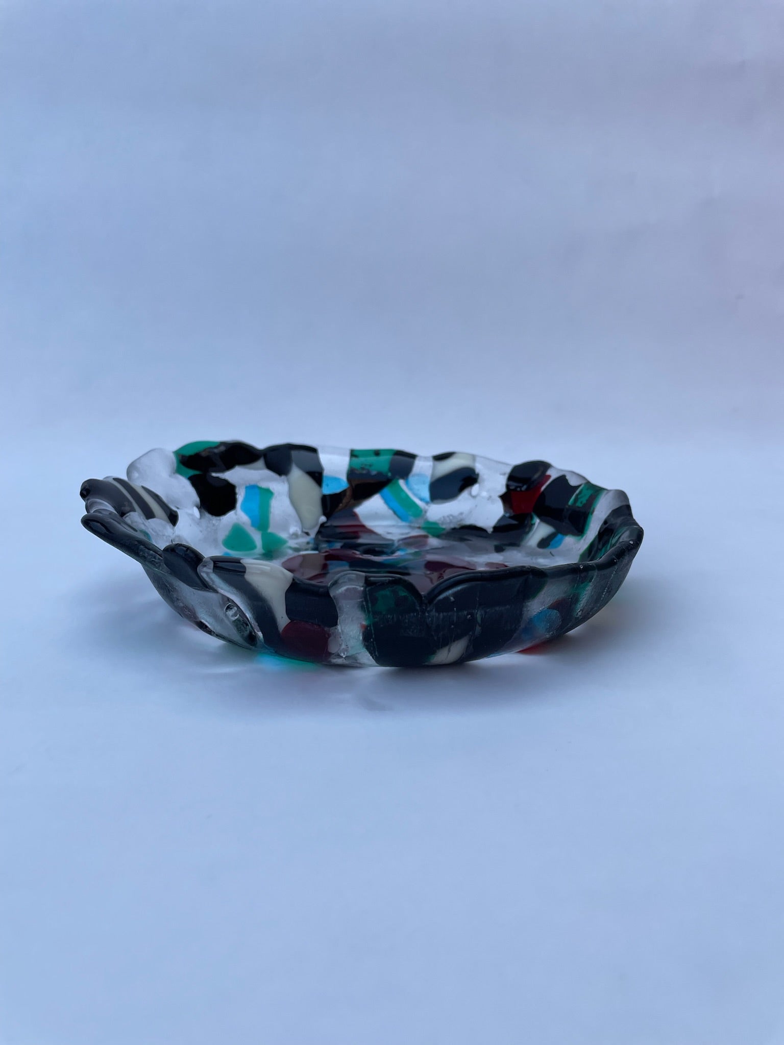 Black and Green Pebble Dish - Recycled Glass
