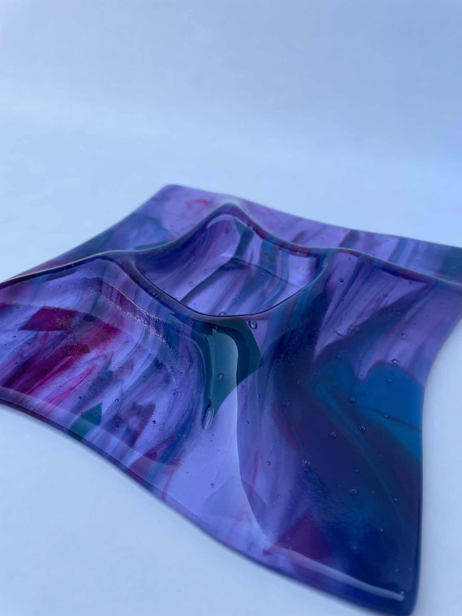 Blue and Red Marble Square Dish