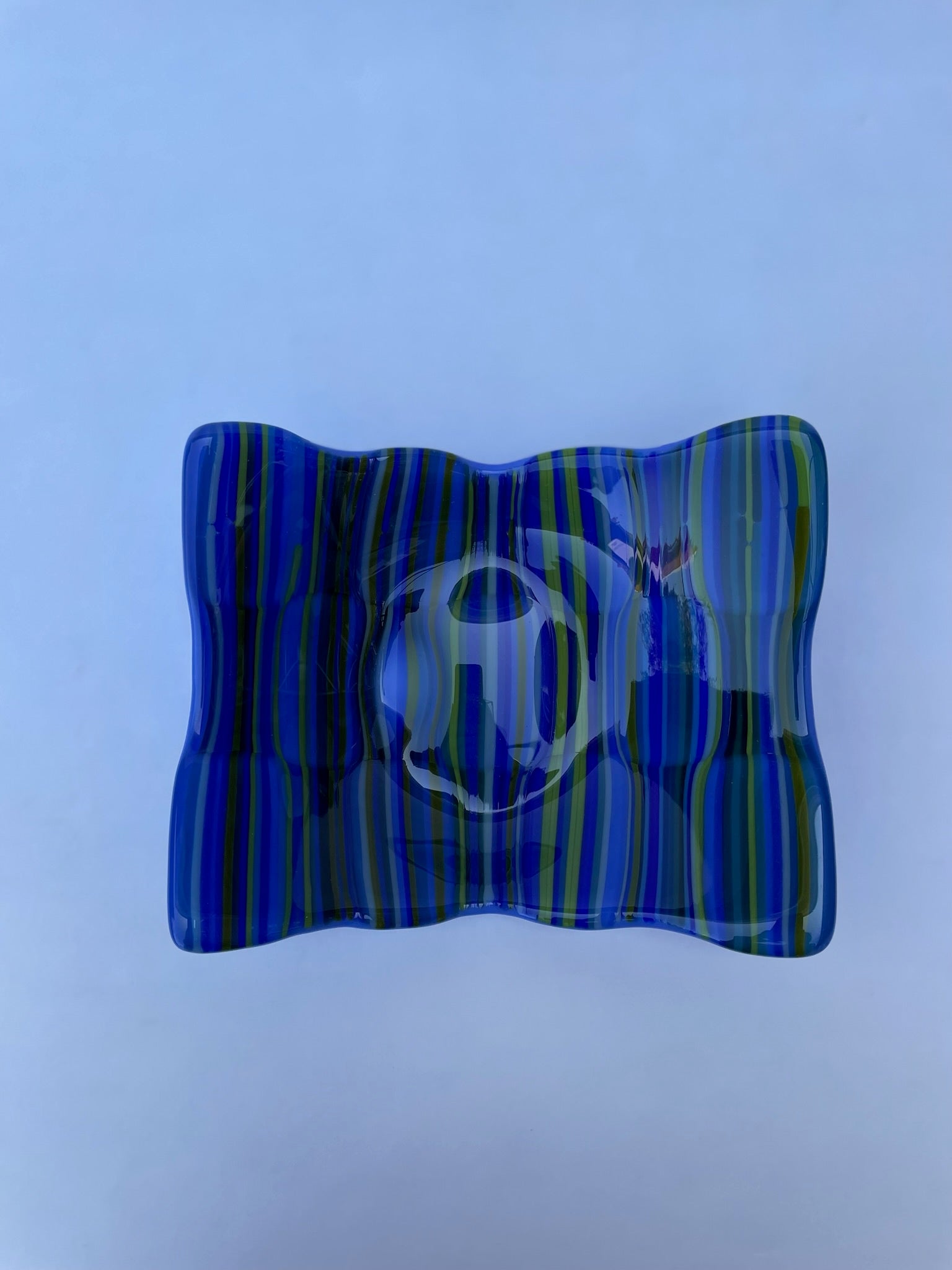 Blue Striped Square Dish